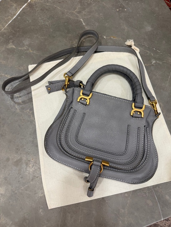 Chloe Handbags - Chloe Gray Mini Marcie Leather Top-Handle Crossbody with Gold Hardware